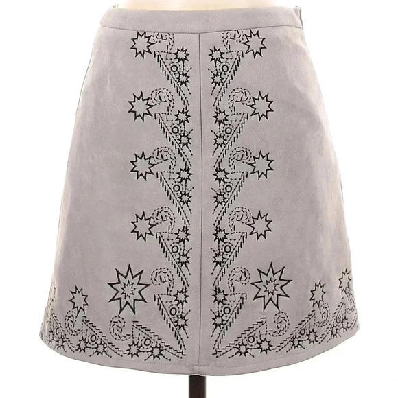 Seek The Label Gray Faux Suede Embroidered A-Line Mini Skirt Size S XS - Picture 1 of 10
